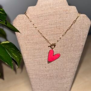 COLLAR ACERO DORADO CORAZON ROSA