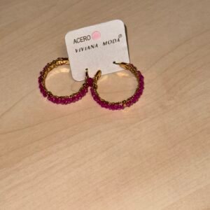 PENDIENTES ACERO CRISTALES FUCSIAS