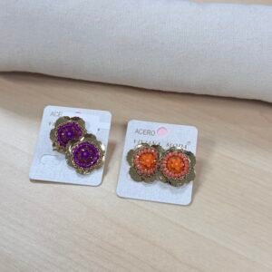 PENDIENTES ACERO DORADO FLOR ACRILICO