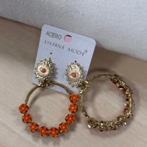 PENDIENTES ACERO AROS FLORES ACRILICAS