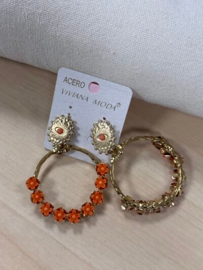 PENDIENTES ACERO AROS FLORES ACRILICAS