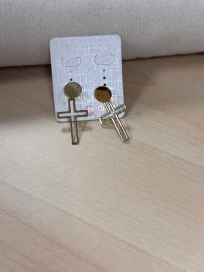 PENDIENTES ACERO CRUZ DORADA - Imagen 2