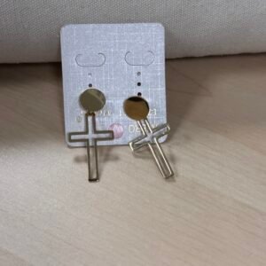 PENDIENTES ACERO CRUZ DORADA
