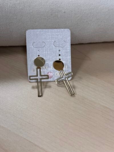 PENDIENTES ACERO CRUZ DORADA