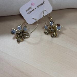 PENDIENTES ACERO FLOR Y PIEDRAS