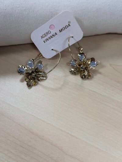 PENDIENTES ACERO FLOR Y PIEDRAS